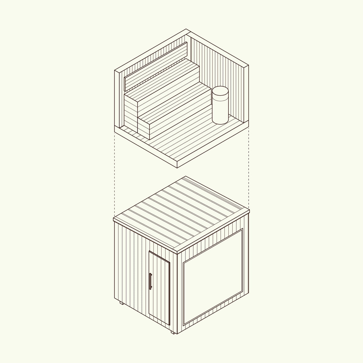 SM87 exploded view, the interior lifted above the sauna