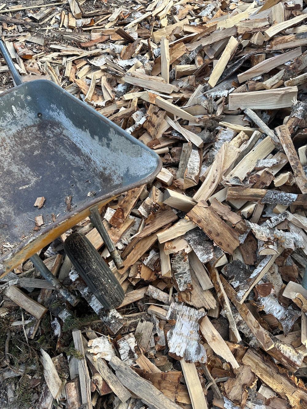 A pile of suitable sauna firewood for a wood burning heater at Villa Järvellä in Finland. 