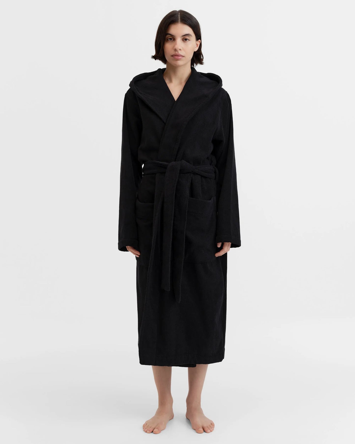 Tekla Black Hooded Bathrobe