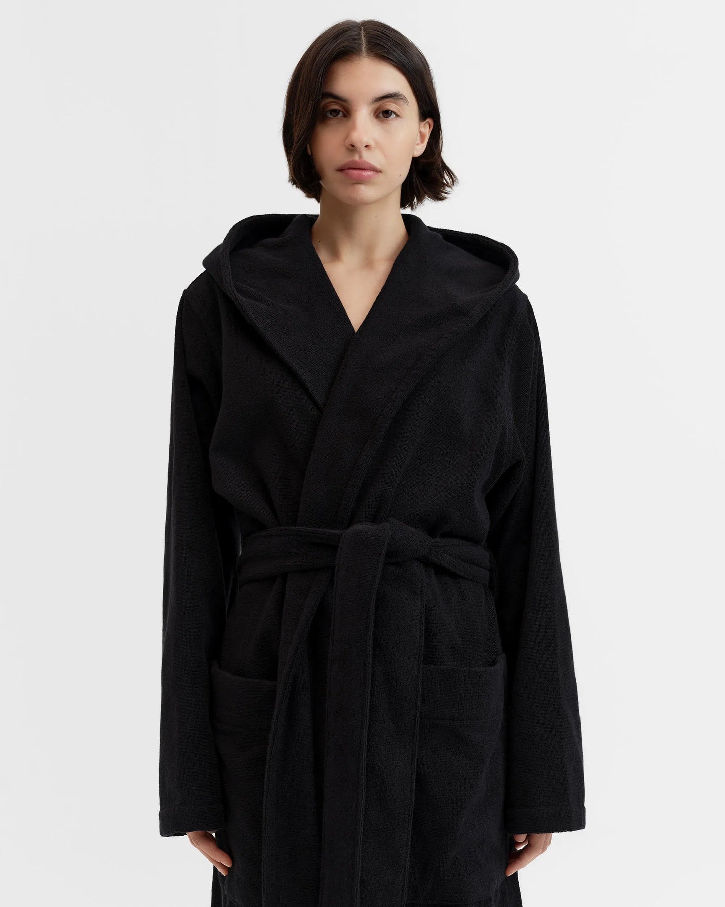 Tekla Black Hooded Bathrobe