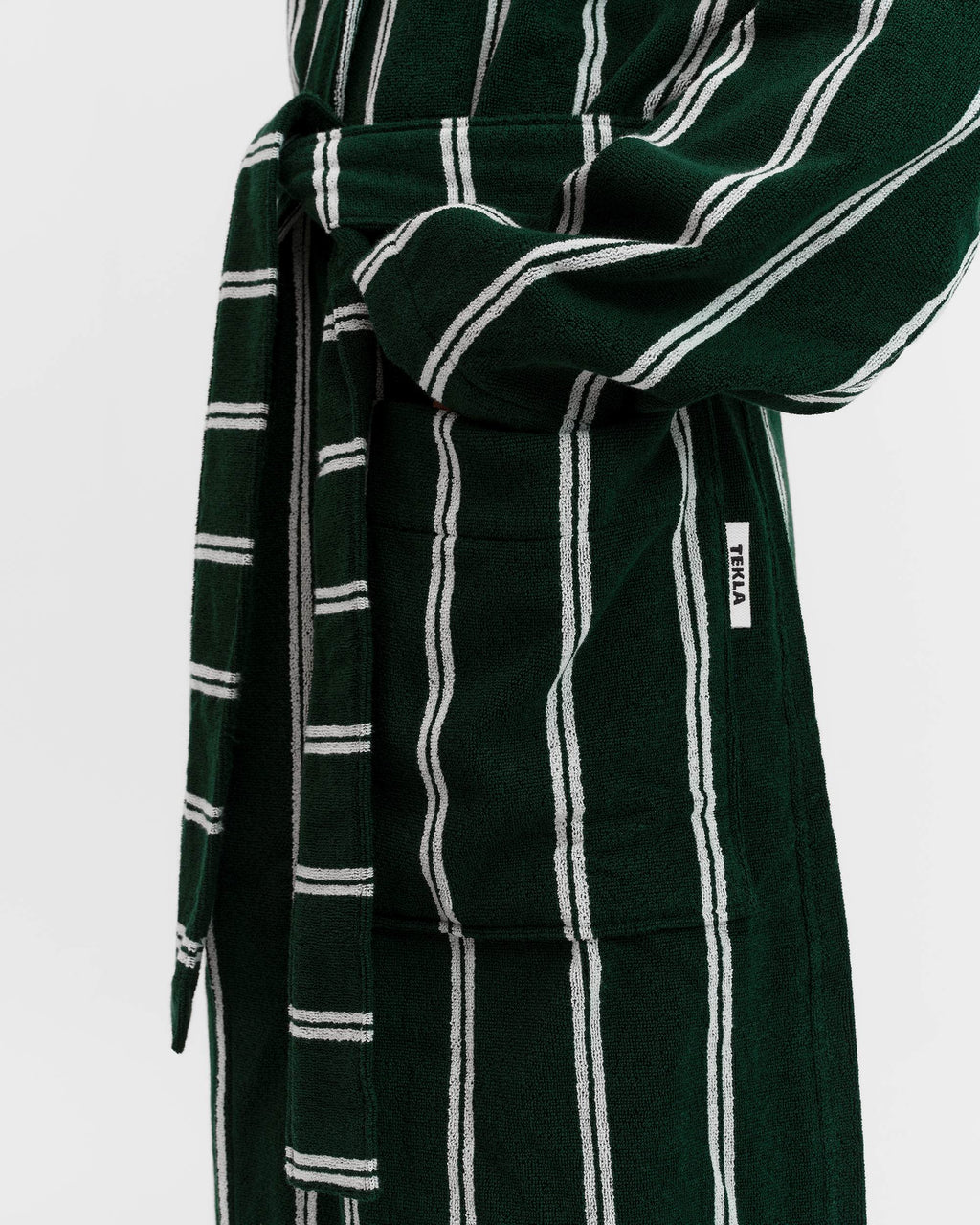 Tekla Forest Green Striped Hooded Bathrobe