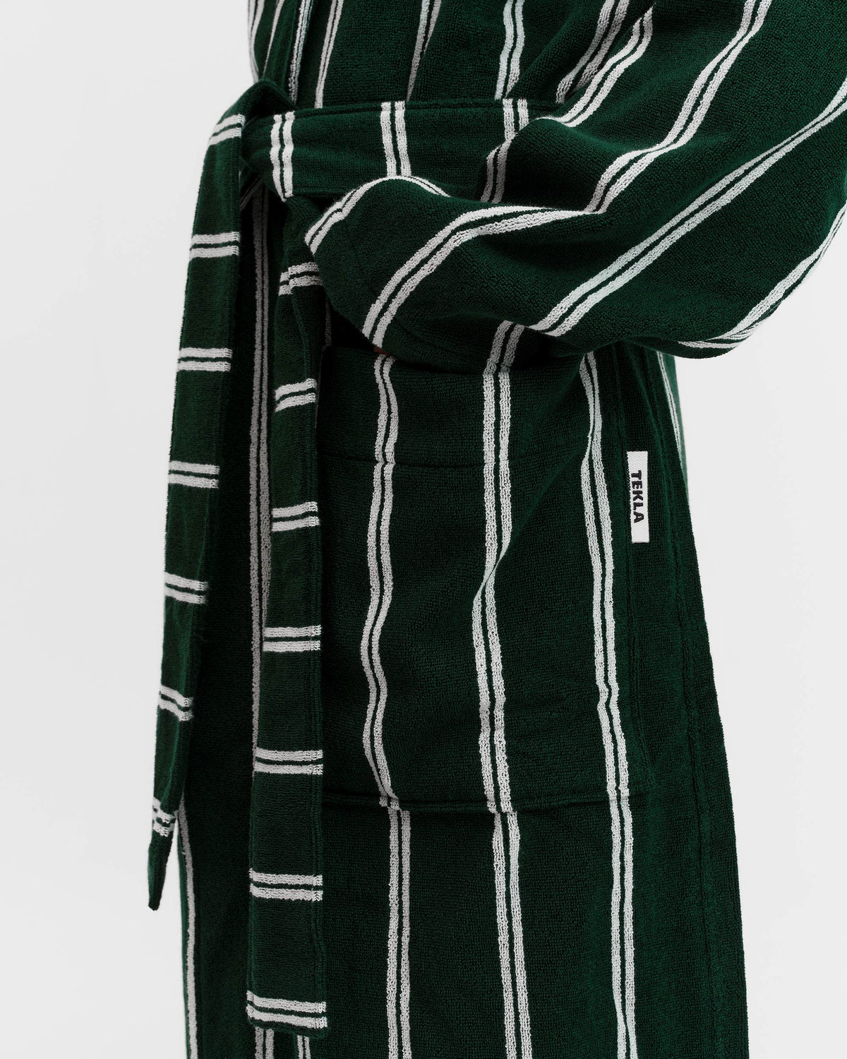 Tekla Forest Green Striped Hooded Bathrobe