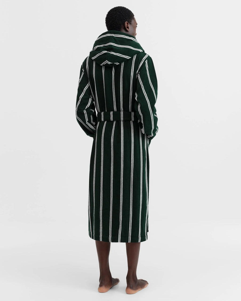 Tekla Forest Green Striped Hooded Bathrobe