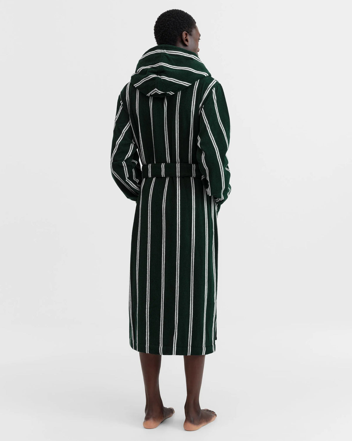 Tekla Forest Green Striped Hooded Bathrobe