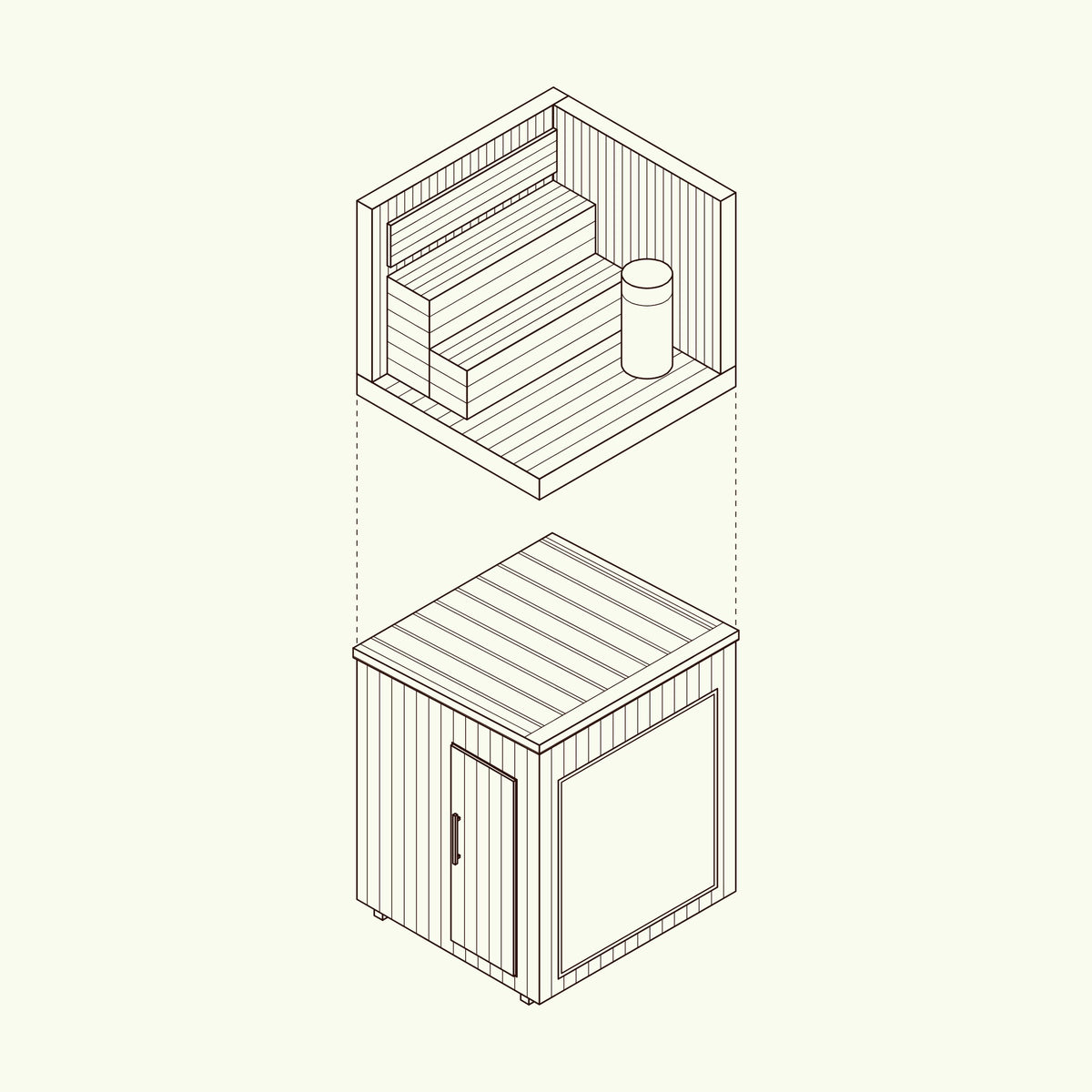 SM76 exploded view, the interior lifted above the sauna
