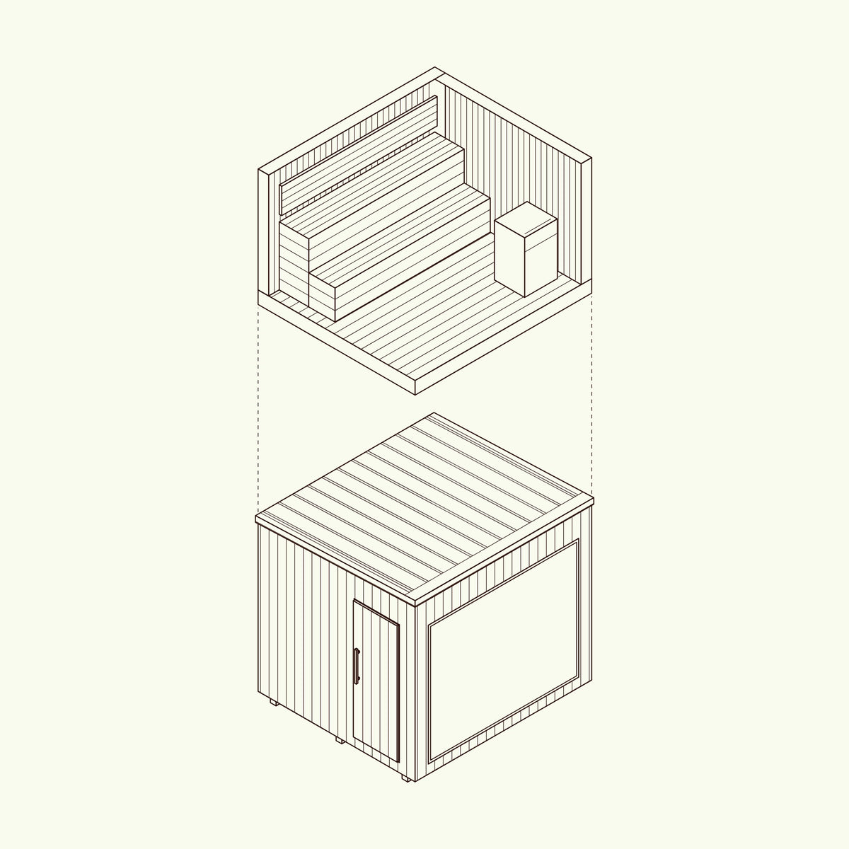 SM98 exploded view, the interior lifted above the sauna